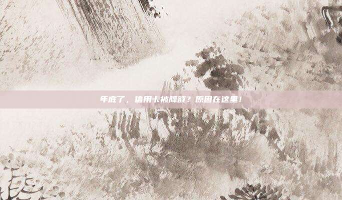 年底了，信用卡被降额？原因在这里！