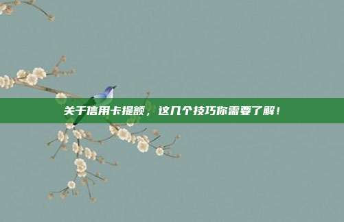 关于信用卡提额，这几个技巧你需要了解！