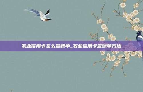 农业信用卡怎么查账单_农业信用卡查账单方法